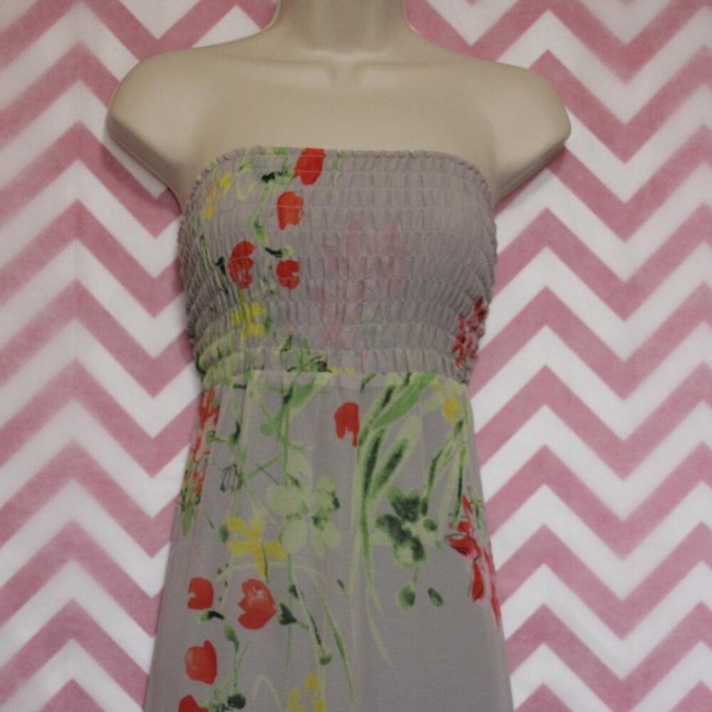 Pretty Long Gray Floral Maxi Dress Size S